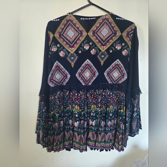Aqua Navy and Colorful Embroidered Boho Blouse Skze XS - Picture 4 of 5